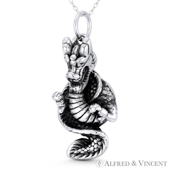 Chinese Dragon Shenlong Feng Shui Pendant in Oxidized .925 Sterling Silver - Picture 1 of 1